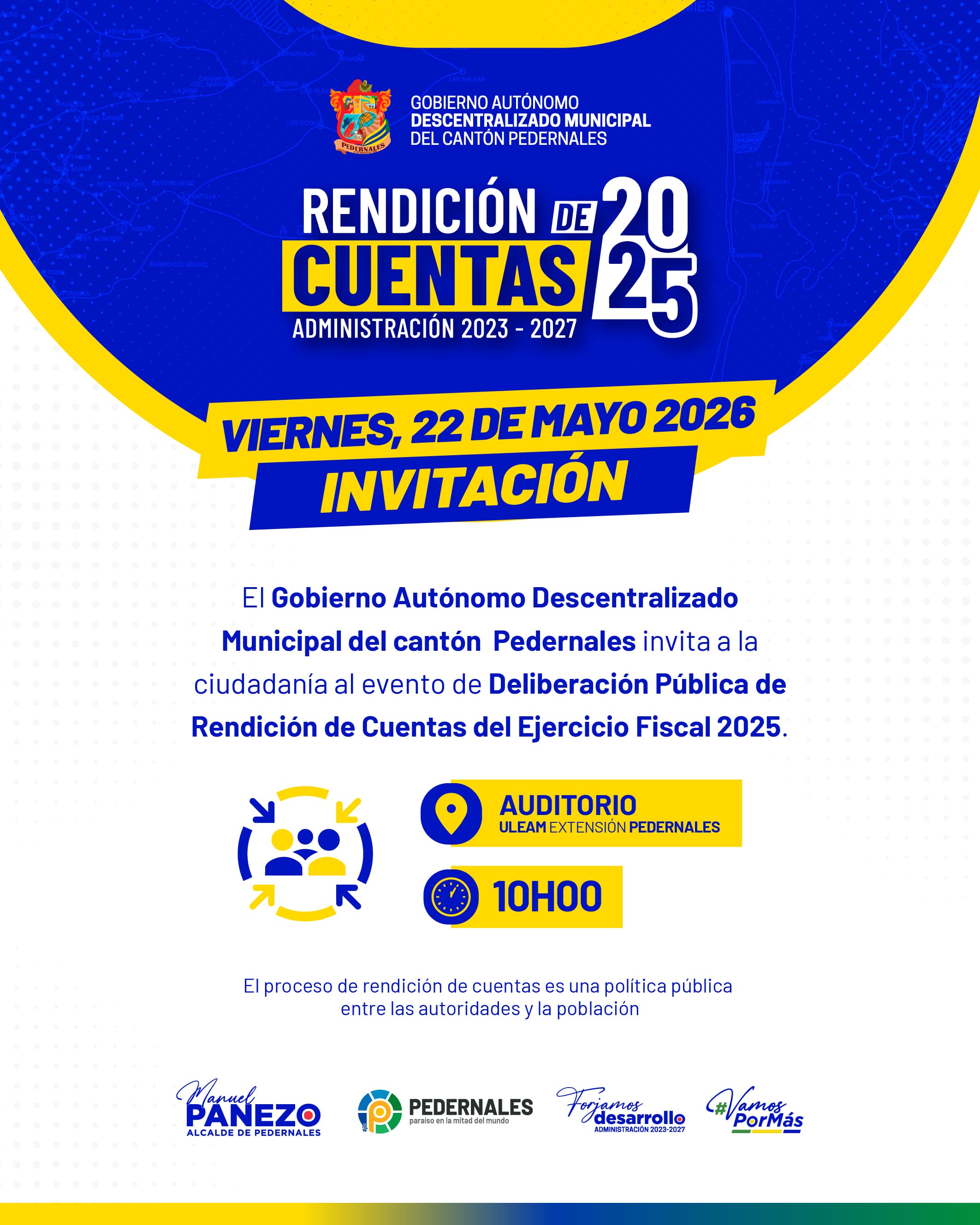 INVITACIÓN A LA RENDICIÓN DE CUENTAS DEL PERIODO 2025 DEL GOBIERNO MUNICIPAL DE PEDERNALES